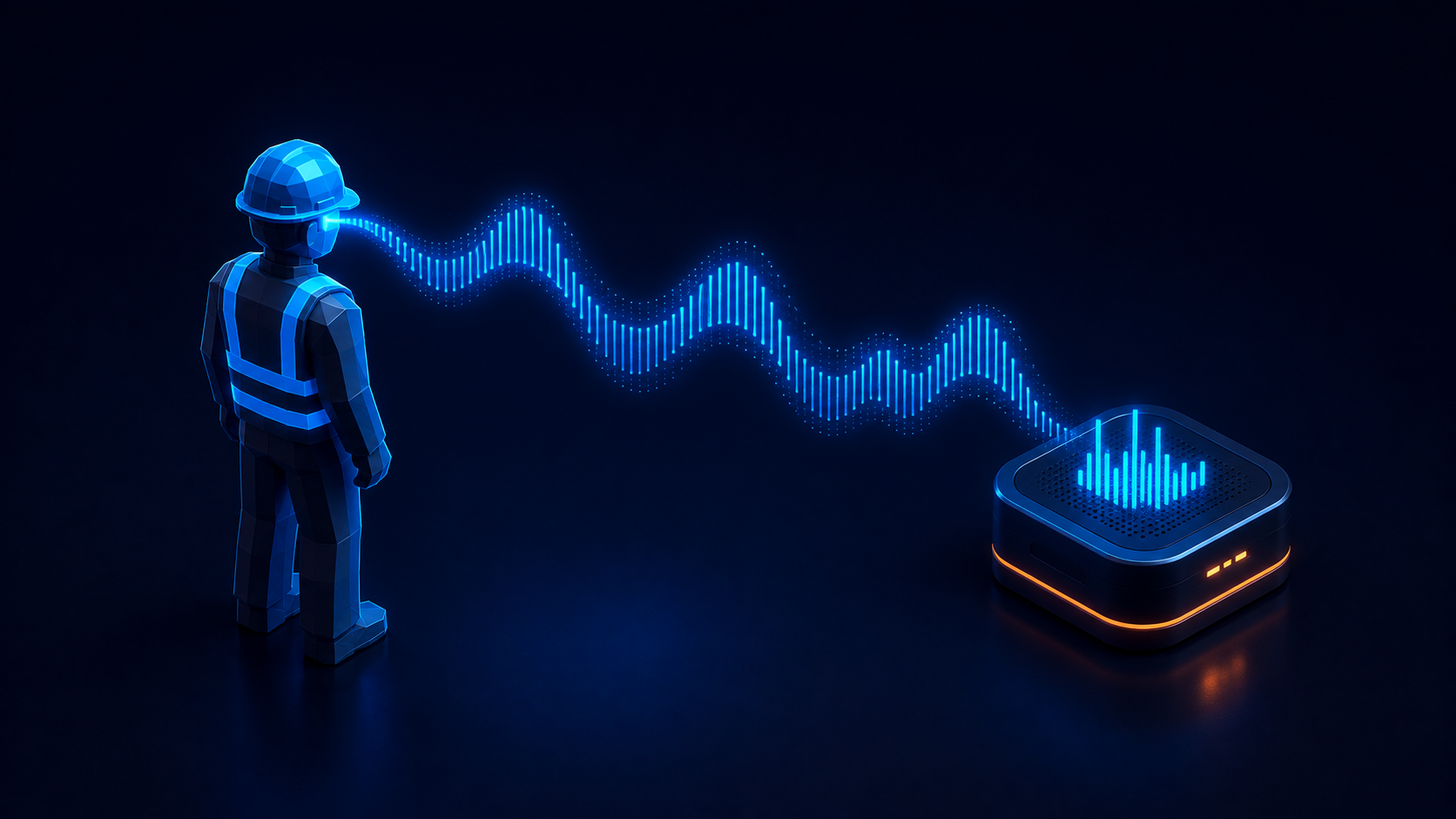 Voice waveform beside a field worker