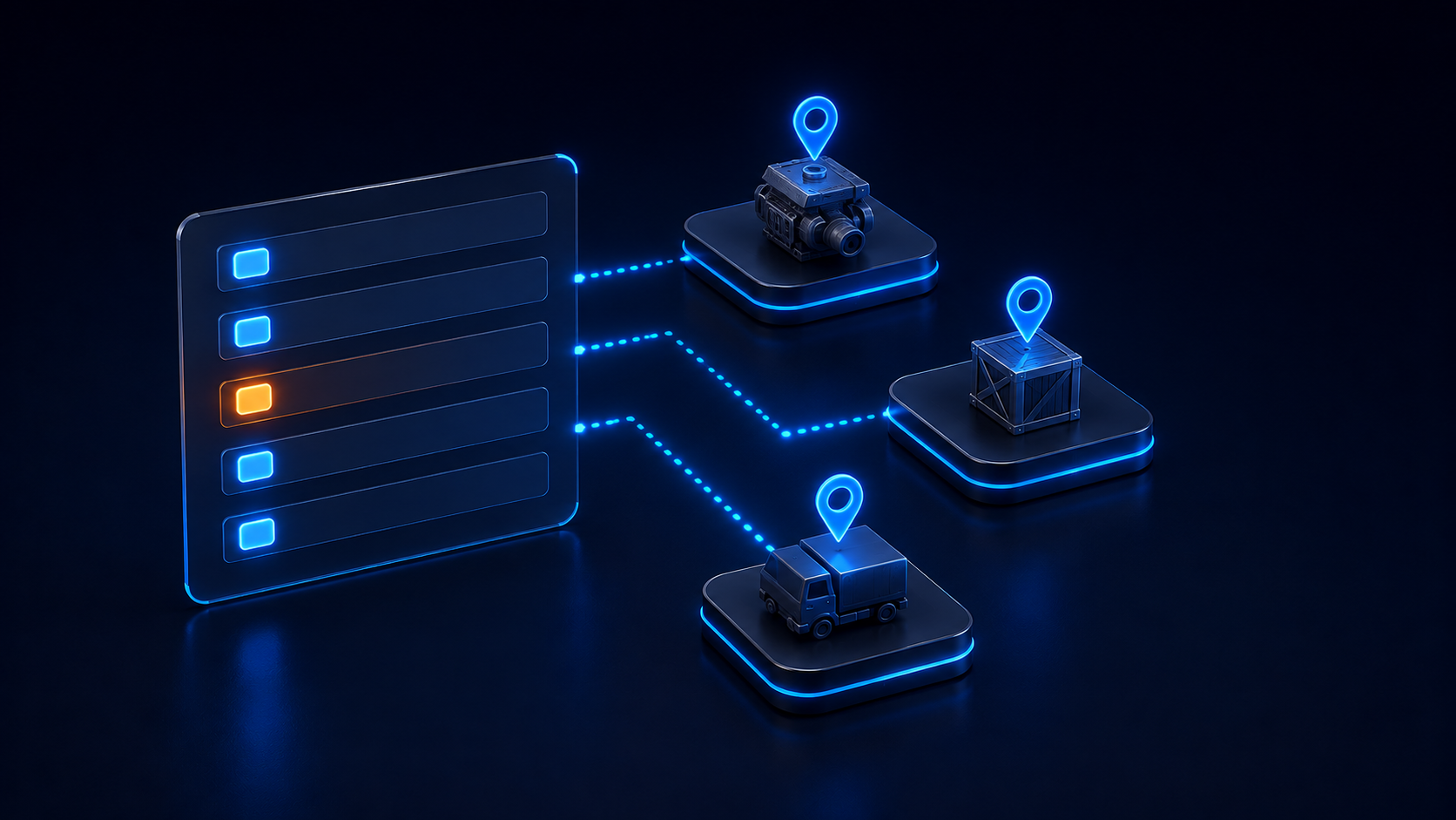 Asset register with policy-status tags and location pins