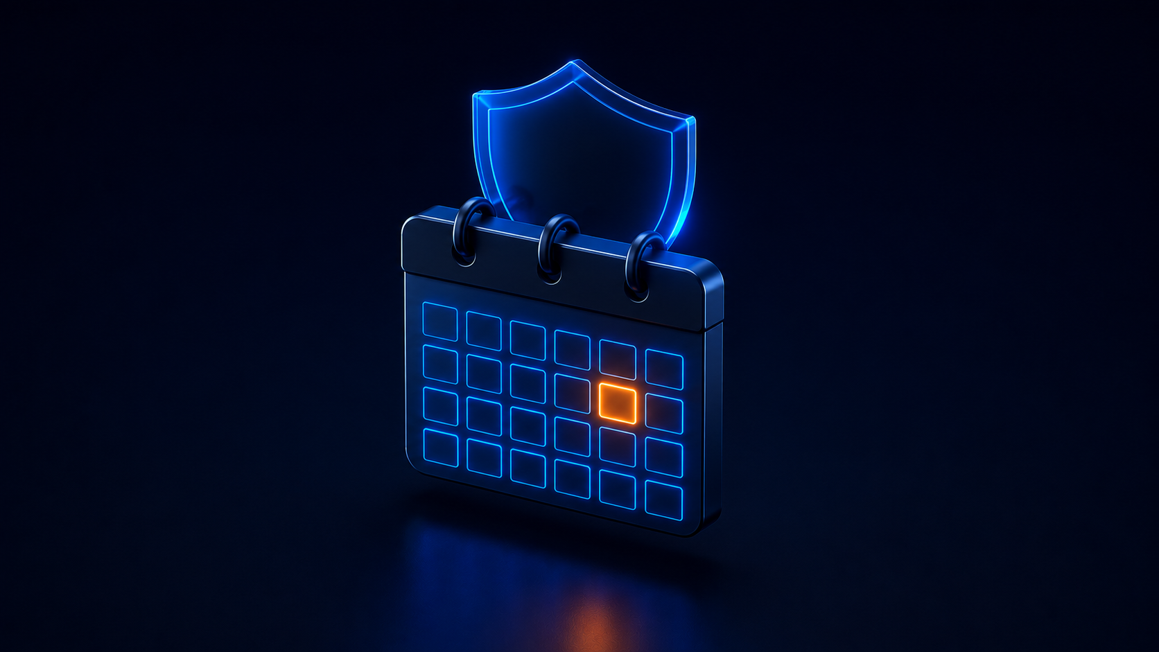 Renewal calendar with alerts and a shield motif